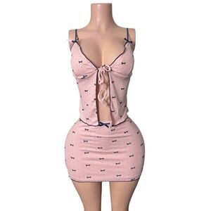 Pink Bow Pattern Skirt Set